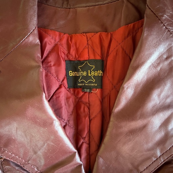 Genuine Leather Maroon Collared Long Sleeve Button Down Leather Blazer Jacket - Picture 3 of 5